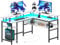 Rolanstar Gaming Schreibtisch L Form mit LED & Steckdosen, Gaming Tisch mit Monitorständer & Ablagefläche, Eckschreibtisch mit 2 Haken, Reversibler Computertisch Groß für Büro(weiß, 137 x 108cm)