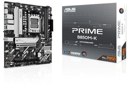 ASUS PRIME B850M-K, Scheda Madre AMD micro-ATX, 8+2+1 Fasi di Alimentazione, Slot DDR5, PCIe 5.0, 2 Slot M.2, Ethernet Realtek 2.5Gb, DisplayPort, HDMI, USB-A da 10Gbps e USB-C da 5Gbps, Aura Sync