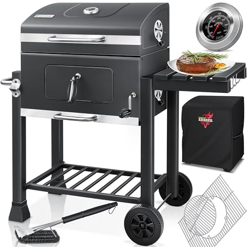 KESSER® Barbecue con Carrello XL Barbecue a carbonella con Coperchio, Ruote, Manico in Acciaio Inox, griglia e termometro a carbonella,Grande Barbecue a carbonella Barbecue da Campeggio