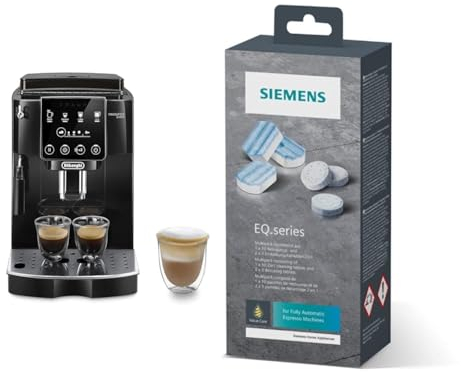 De'Longhi Magnifica Start ECAM222.20.B, Kaffeevollautomat mit Milchaufschäumdüse & Siemens Multipack TZ80003A, Inhalt: 1 x 10 Reinigungstabletten (je 2,2 g) und 2 x 3 Entkalkungstabletten