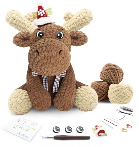 CODGP Häkelset für Anfänger mit Schritt-für-Schritt-Videoanleitungen, Häkeltier-Sets mit Garn für Erwachsene Kinder,Häkelsets Hirsch