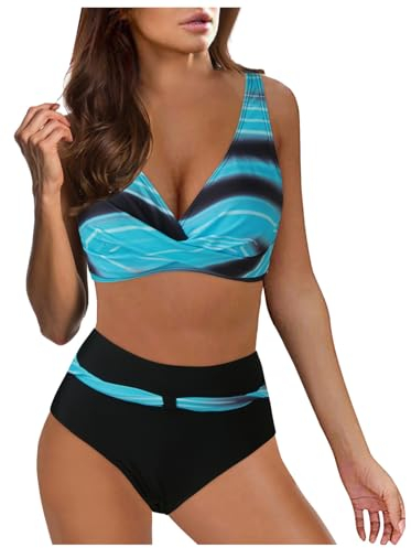 Generic Bikini Damen Set Zweiteiliger Badeanzug V Ausschnitt überkreuztes Blumenmuster Bikini Bademode Bauchkontrolle Bikini Sets Push Up High Waist Sexy Swimsuit Badeanzüge