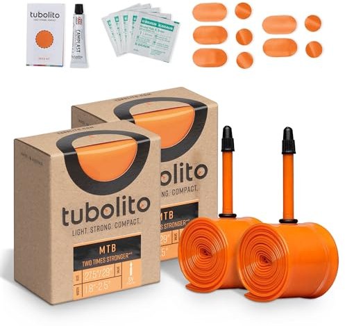 Tubolito Mountainbike-Schlauch, 27,5 Zoll, Presta-Ventil, Orange/Abendrot im Zickzackmuster (Sunset Chevron), 42 mm, 46-63 mm Reifenbreite, 2x Pannenschutz, leicht und kompakt