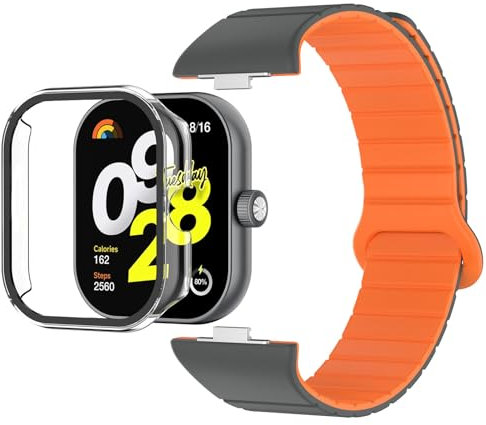 Bigqin Correa Compatible con Xiaomi Redmi Watch 4, Imán Pulsera de Reemplazo Reloj Banda Silicona con Pantalla Protector Funda Compatible con Redmi Watch 4, 6.1-7.48, Gris/Claro