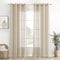 EMEMA Voile Vorhang Sheer Leinenvorhang Transparente Leinen Gardinen Ösenschal Wohnzimmer Wohnzimmer Modern 2er Set Fensterschal Dekoschal Schlafzimmer mit Ösen 140 x 260cm (B x H) Beige