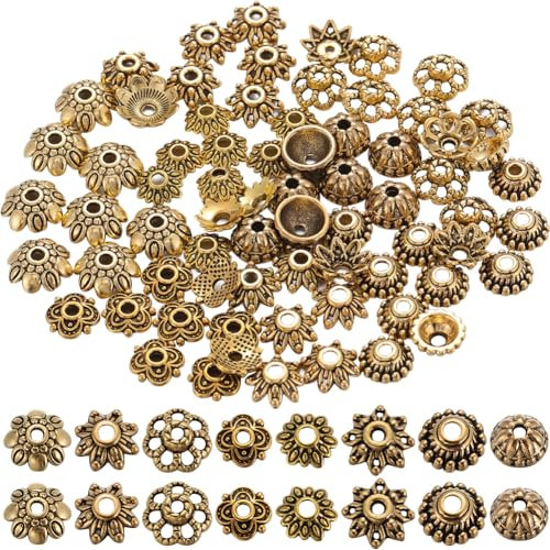 SOFPLATE 1 Box Mit 240 Stück Blumen Perlenkappen Schmuck Basteln Kappen für Perlen Kleine Strukturierte Bali Stil Tibetischer Stil Tibetische Perlen Gold Zur Schmuckherstellung Halsketten Armbänder