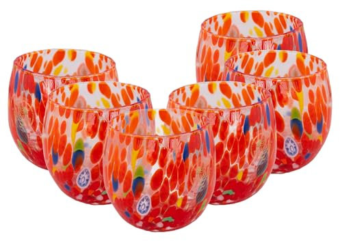 MurArt Bicchieri di Murano Set da 6 bicchieri da 400ml Collezione Marea in vetro soffiato a mano in lavorazione artigianale Made in Italy (Rosso, Bicchiere 6pz)