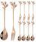 (10 Pieces) Creative Leaves Stainless Steel Silverware Spoon Fork Set Coffee Stir Honey Spoon Fruit Dessert Cake Spoon Fork (Rose Gold)