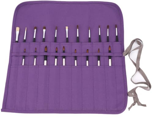 Amoyie abaría Estuche Plegable para Pinceles Óleo/Acrílica/Acuarela, Gran Capacidad Organizadores de brochas y pinceles, morado