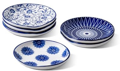 Cerkik Ceramic Spoon Rest Set - 11 cm Spoon Rest for Stove Top - Small Coffee Spoon Holder for Kitchen Counter Forks Spatulas Ladles - Microwave Oven Dishwasher Safe - Set of 6 - Vintage Blue