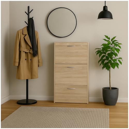 HTI living Schuhkipper mit DREI Kippfächern Sonoma schmaler Schuhschrank für kleine Flure Schuhkipper mit 3 Fächern