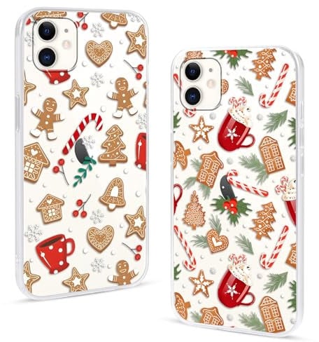 Buoluoioir 2 Stück Handyhülle für iPhone 11 Durchsichtig Hülle Weihnachten, Christmas Case mit Lebkuche Aesthetic Muster Weihnachts, Mädchen Ultra Dünn Weich Transparent TPU Schutzhülle