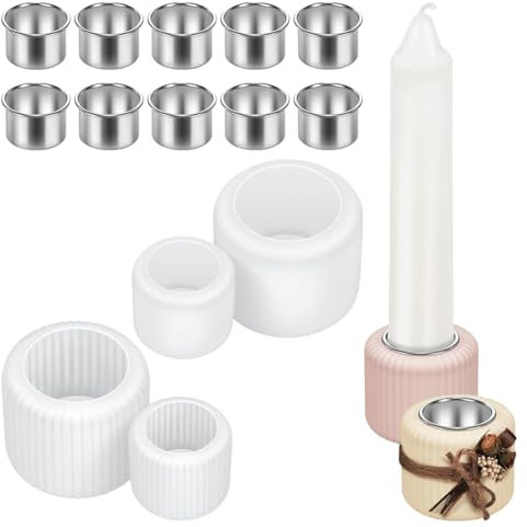 Silikonformen Gießformen,4 Stück Silikonform Kerzenhalter mit 10 Stück Metall Kerzenständer, Gießformen Silikon Kerzenständer, Silikonform Kerzenhalter für Stabkerzen und Teelichter