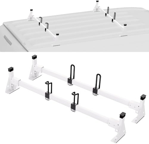 VEVOR Trailer Ladder Rack, 54 2 Crossbars Ladder Roof Rack, Heavy-duty Steel Van Roof Ladder Rack, 600 lbs Capacity Van Ladder Rack with Straps, Fit for Ford Transit 150, 250, 350, 2015-2022