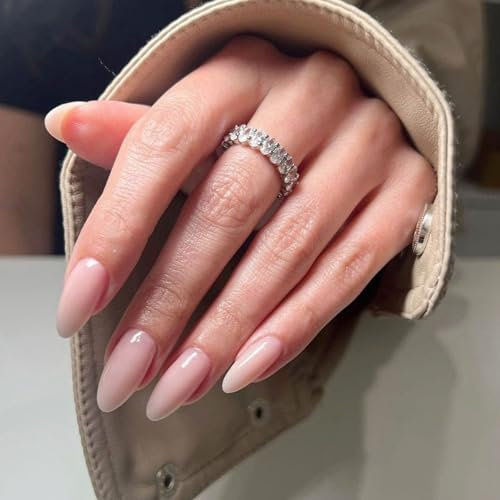 French Tip False Nails - 24pcs Almond Press on Nails - Nude Pink Fake Nails with Glue - 12 Sizes Oval Medium Length Stick on nails for Women Girls