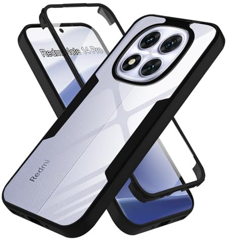 XCYYOO Coque de protection Redmi Note 14 Pro 5G - Anti-chocs 360° - Robuste - Protection d'écran intégrée - Transparent - Noir
