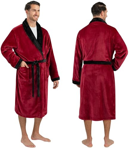 PAVILIA Peignoir de bain doux pour homme en polaire légère pour homme, rouge/noir, Large-X-Large