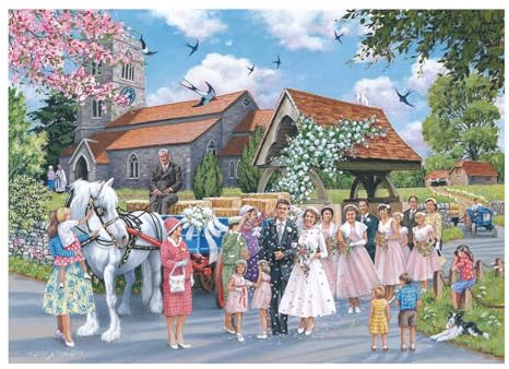 The House of Puzzles Country Wedding Jigsaw - 1000 Piece Jigsaws For Adults, Artist Illustrated, Scenic Landscape, Deluxe Puzzle Gifts