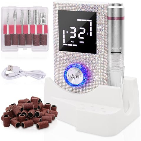 Electric Nail Drill File Machine: Professional 45000RPM Cordless Nail Tool with Stepless Speed Knob for Acrylic Gel Dip Powder Nails, Portable Manicure Pedicure Kit for Home Salon Use