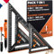 THORVALD Zimmermannswinkel 7-in-1 Set 300 mm + 180 mm Winkelmesser Anschlagwinkel - Inkl. Tieflochmarker - Aluminiumwinkel zum präzisen Anreißen & Zeichnen/Multifunktional Perfekt um Zeit zu sparen