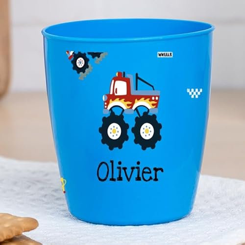 Wanapix | Vaso de Plástico Personalizado para Niños | Vuelta al Colegio/Guardería | Vaso Infantil con Nombre | Plástico Irrompible sin BPA | 300 ml | Coches Monster