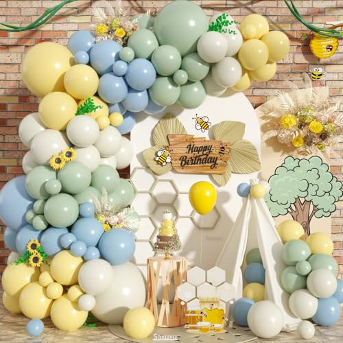 Ballonbogen-Set, Pastellgrün, Blau, Gelb, Luftballons, Girlande, Bogen-Set, elfenbeinfarbene weiße Luftballons für Geburtstag, Babyparty, Honig, Party, Hochzeit, Jahrestag, Verlobung, Dekorationen