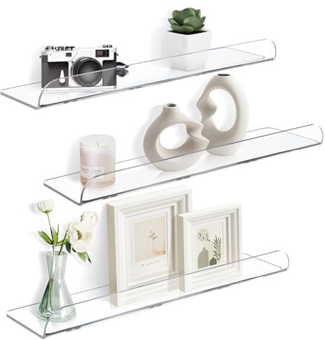 wooshwa Estante Baño Estanteria de Pared Pequeña Baldas Baño Pared 40cm 4 mm de Grosor Acrílico con Tornillos para Dormitorio, Cocina, Salón - Transparente