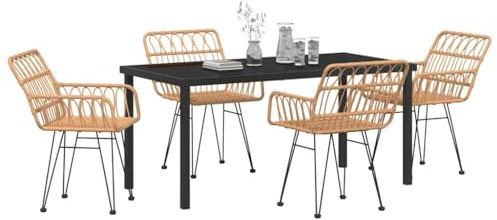 vidaXL Gartensessel Set 2er mit Armlehnen | Natürlicher Rattan-Look, robuster Stahlrahmen, Coole Gartenmöbel für Terrasse & Balkon, Bequeme Essplätze