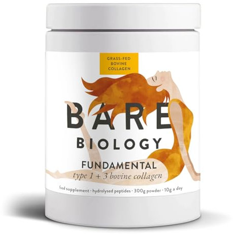 Bare Biology Fundamental Bovine Collagen Powder - 10,000mg of Pure, Grass-fed Collagen per 10g Serving - Type I & III Hydrolysed Collagen Peptides - Supports Skin, Hair, Nails, Joints & Bones