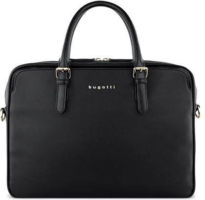 Bugatti Ella Sacoche business 15 pouces, sacoche en similicuir aspect saffiano avec compartiment pour ordinateur portable, noir