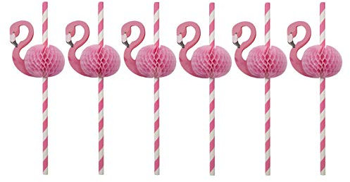 WREWING Lot de 100 pailles en papier avec motifs flamants roses - Écologiques - Pailles décoratives pour jus de fruits, cocktails, fêtes, thèmes d'été (couleurs assorties)