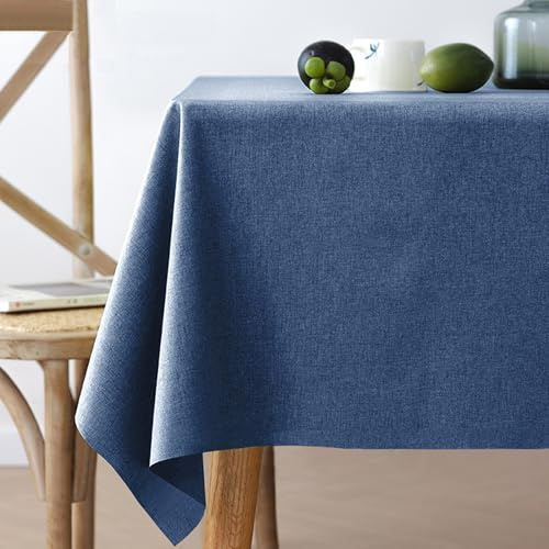 XXIUDEE Maschinenwaschbare Baumwoll-Leinen-Tischdecke, lichtechte Tischdecke für Küche, Esstisch, Party, Geburtstag, Picknick, Zuhause, Garten, Outdoor, einfarbig, 160 x 110 cm, Dunkelblau