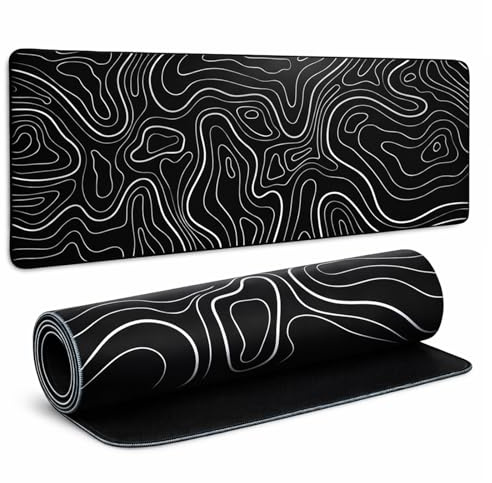 Large Gaming Mouse Pad 80x30cm, Extended XL Topographic Keyboard and Mouse Mat with Stitched Edges, Waterproof Desk Pad for Computer, Laptop, Non-Slip Rubber Base for Home, Office, Gamer 31.5''x11.8''