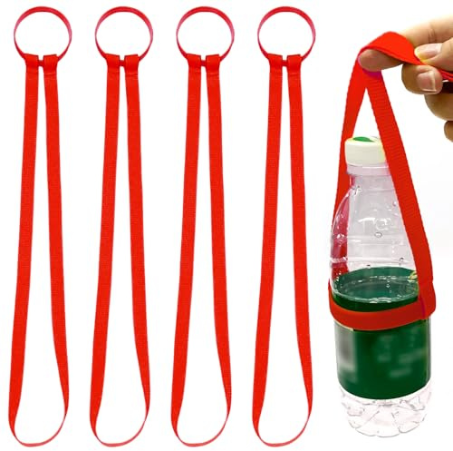 KIRZAX 4 PCS Portavasos de Cerveza Reutilizables,Soporte de botella de agua con correa,La cuerda mide aproximadamente 40 cm de largo,Rojo