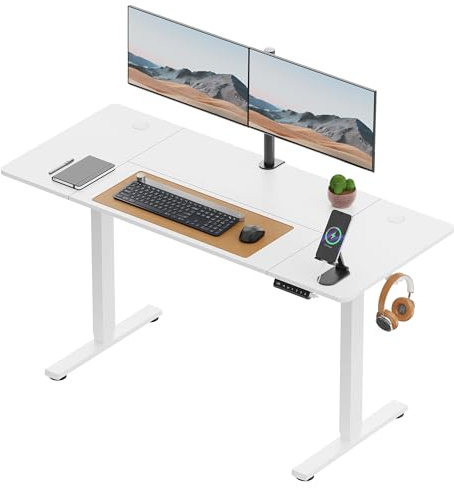 VonHaus Electric Standing Desk, USB-C Charging Height Adjustable Sit Stand Desk with Anti-Collision, Height Preset Technology & Cable Management, White Four Piece Desktop & Steel Frame, 140x60cm | USB-C Charging, Height Adjustable 4 Piece Table Top, Sit Stand, Anti-Collision, Height Preset Technology, Cable Management