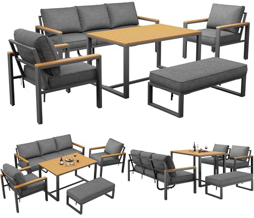 YSMerax Gartenlounge-Set für 6-7 Personen, Gartenmöbel Set, wetterfest Sitzgruppe Essgruppe, Moderne Gartengarnitur, Gartenmöbelset mit Gestell aus verzinktem Eisen