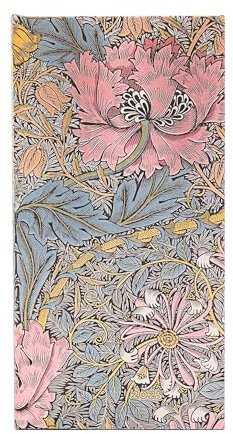 Paperblanks 12-Monatskalender 2025, Morris Heckenkirsche in Pink, Schlank, Horizontal, Elastikband-Verschluss