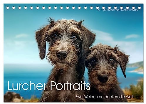 Lurcher Portraits - Zwei Welpen entdecken die Welt (Tischkalender 2026 DIN A5 quer), CALVENDO Monatskalender: Eine bezaubernde Reise ins Reich der Fantasie, nicht nur für Kinder (CALVENDO Tiere)