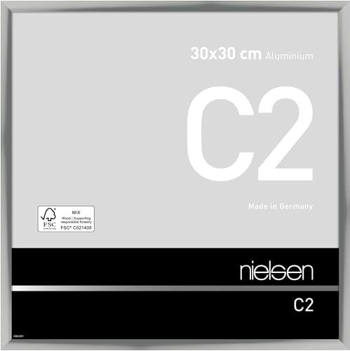 nielsen Bilderrahmen, 30 x 30 cm, Aluminium, Silber glanz, Rahmen zum Aufhängen im Hoch- & Querformat, Echtglas, C2