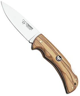 Cudeman 325-L Klappmesser 9,5 cm MoVa-Klinge aus Edelstahl, 11,5 cm Naturolivengriff für Jagd, Überleben und Bushcraft + Flaschenhalter
