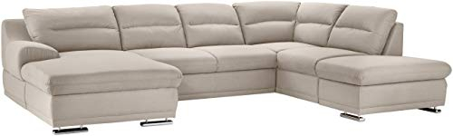 Mivano Wohnlandschaft Coast / Große Sofagarnitur in U-Form / Mit Recamiere links und Ottomane rechts / 334 x 88 x 217 / Mikrofaser: sand