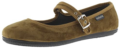 victoria Bailarinas Niñas Oda Terciopelo & Ribete Al Tono & Hebilla | Zapatos Niña con Suela Cómoda de Caucho | Relleno Reciclado, Fabricadas en España Whisky 24