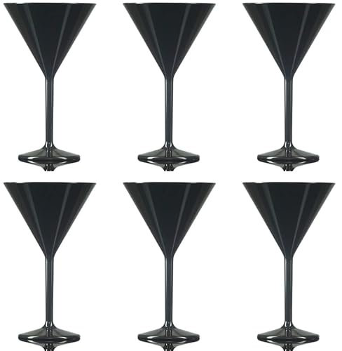 Martini Glass Black - Reusable Polycarbonate Plastic - 199ml/7oz - Pack of 6