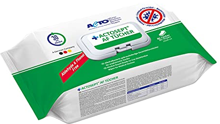 ACTOSEPT AF TÜCHER 80 Wipes (15x20cm) Alkoholische Wischdesinfektionstücher schnell und effektiv in 30 Sekunden/gebrauchsfertige schnelle Flächen- Desinfektionstücher Schnelldesinfektion