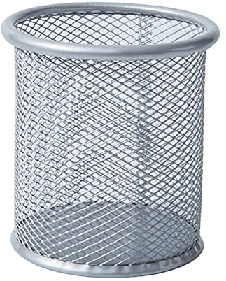 Mesh Pen Pot Pen Holder Mesh Pencil Holder for Desk Office Pen Organizer Desk Organiser Mesh Desk Tidy Pen Holder Multifunctional Organizer Wire Mesh Pen Cup Silver (Round)