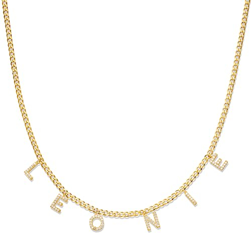 BAVELA Namenskette I Damen Halskette Gourmet I Kette mit Namen aus hochwertigem Edelstahl Gold I Personalisiere deinen eigenen Schmuck Damen I Kette mit Wunschnamen aus Zirkonia Steinen