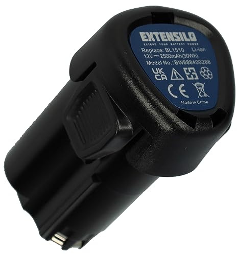 EXTENSILO Replacement Battery compatible with Black & Decker HPL106, HPL10IM, HPL10RS, LDX112, LDX112C Electric Power Tools (2500 mAh, Li-ion, 12 V)