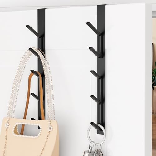 niffgaff Over The Door Hooks, Vertical Over The Door Towel Hook, Over Door Hook, Over The Door Hanger, for Towel and Clothes Hangers, Aluminum, Black, 2 Pack