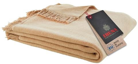 Ibena Braga Fransendecke 150x200 cm - Baumwollmix weich, warm & waschbar, Kuscheldecke mit Fransen Cognac einfarbig