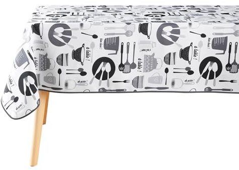 Douceur d'Intérieur, Nappe Rectangle (150 x 240 cm) Kitchen Blanc, Polyester Imprimé